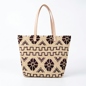 Bolso Tote de Paja Estilo Bohemio con Patrón Bordado, Abierto por Arriba, para Compras en Todas las Estaciones - Product Image 1