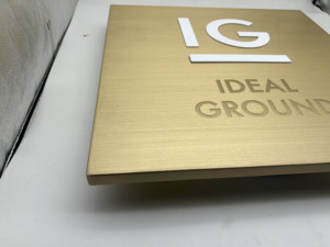<span class=keywords><strong>Plaque</strong></span> <span class=keywords><strong>de</strong></span> <span class=keywords><strong>porte</strong></span> d'hôtel personnalisée illuminée, logo en métal doré brossé moderne <span class=keywords><strong>de</strong></span> luxe, lettres en relief 3D, texte gravé en profondeur - Product Image 6