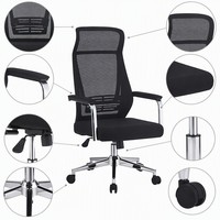 Chaise de bureau ergonomique chromée à dossier haut en maille, avec accoudoirs fixes et réglage en hauteur, pivotante, pour ordinateur et jeux