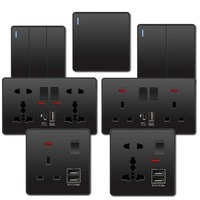 Tomacorrientes e Interruptores de Pared de Alta Calidad, 13A, 3 Vías, 1 Grupo, 240v 250V, Panel de PC Negro Mate
