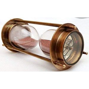 ALFA NAUTICAL Nautical Brass Hourglass <b>Sand</b> <b>Timer</b> Compass Table Decorative Coastal Design Handmade Precise Timing Uttarakhand - Product Image 1