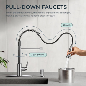 <span class=keywords><strong>Robinet</strong></span> de cuisine Tieba noir mat avec douchette extractible, arc haut, en acier inoxydable, mitigeur monocommande pour évier de cuisine avec fonction pré-évier - Product Image 2