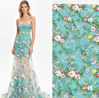 Bedruckter Blumen-Stickerei-Spitzenstoff in Tiffany-Blau mit Rosen-Pailletten und Muschelkanten für Freizeitkleider, Brautjungfernkleider und Urlaubskleider