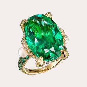 แหวนเงินแท้ 925 ประดับพลอยสังเคราะห์ทรงรีสีเขียวมรกต แหวนเงินแฟชั่น แหวนหมั้น - Product Image 3