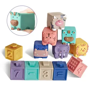 3D Animali di Tocco Del Silicone Cubo I Denti di Gomma Building Blocks Impilamento Formazione stretta della Mano Palle Vasca Da Bagno Del Bambino Giocattoli