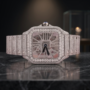 Custom Luxury Fashion Simple Stainless Steel Iced Skeleton Dial Watch for Men White Gold VVS Moissanite Cut Diamond Square Hip - Product Image 3