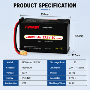 Batterie Li-ion de qualité industrielle 74000mAh 23.1V 8C pour drone de livraison ou de lutte contre les incendies, taux de décharge élevé, service OEM, prise personnalisée - Product Image 2