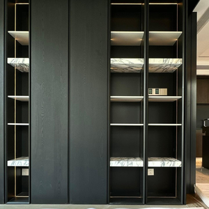 Custom <strong>Black</strong> Built-In Solid Wood Sideboard Wine <strong>Cabinet</strong> with Integrated Shelves LED Lights - Product Image 1