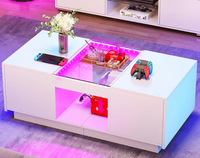 Meubles de salon modernes Docarelife Table centrale en verre carrée 2 tiroirs Table basse à lumière LED