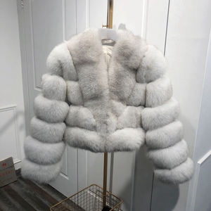 Cappotto di <span class=keywords><strong>Pelliccia</strong></span> Naturale Trendy, Stile Corto, con Colletto in <span class=keywords><strong>Pelliccia</strong></span> di Volpe Soffice e Grande per Donna - Product Image 1
