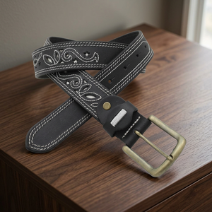 Ceinture pour homme en cuir de vachette vintage BS INTERNATIONAL, design solide, robuste, écologique, boucle à ardillon, largeur 3,8 cm, longueur 138 cm - Product Image 1
