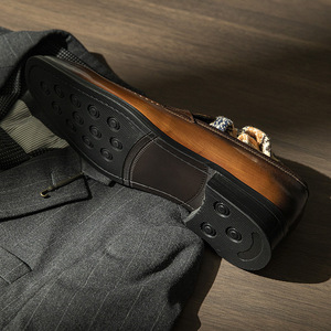 Chaussures Oxford pour hommes en cuir véritable pleine fleur, confortables, haut de gamme, pour mariage, antidérapantes, respirantes, à enfiler - Product Image 4