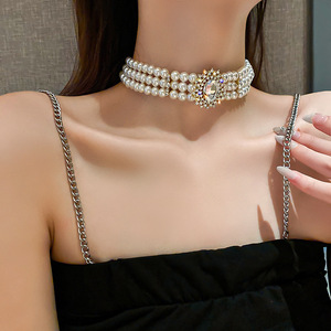 New Chất Lượng Cao Đồ Trang Sức Thời Trang Đa Hai Lớp Ngắn Sang Trọng Quyến Rũ Pha Lê Rhinestone Vòng Cổ Ngọc Trai Cho Phụ Nữ - Product Image 5