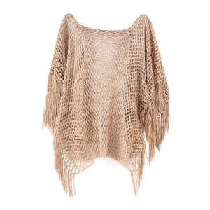 Cubrecuerpo de malla con flecos beige 60x110cm para traje de baño - Product Image 2