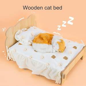 Деревянная лежанка для животных с каркасом из дерева и матрасом, универсальный диван-лежанка для кошек, собак, кроликов и мелких животных - Product Image 6