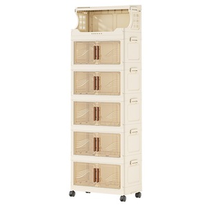 Estante de Almacenamiento Plegable y Apilable de Múltiples Niveles, Organizador Extraíble de Plástico PP, Caja para Aperitivos y Artículos Diversos con Puertas Magnéticas y Ruedas - Product Image 6