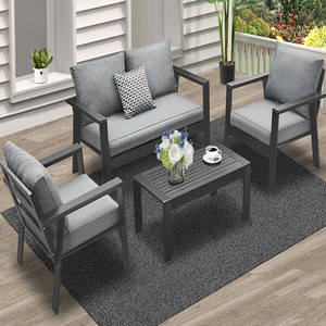 4 Stück Terrassen möbel Metall Couch tisch Allwetter Aluminium rahmen <span class=keywords><strong>Garden</strong></span> Outdoor Zeitgenössisches Sofa garnitur mit Dunkelgrau - Product Image 1