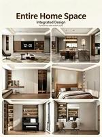 Lemari Pakaian Cermin Panjang Modern dengan Rak Terbuka & Bingkai Hitam Ramping untuk Kamar Tidur Utama, Sistem Lemari Pintu Geser yang Dapat Disesuaikan