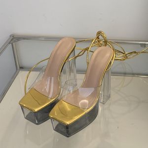 สินค้าใหม่ Sandalia Dama Transparente รองเท้าแตะส้นสูงใส - Product Image 1