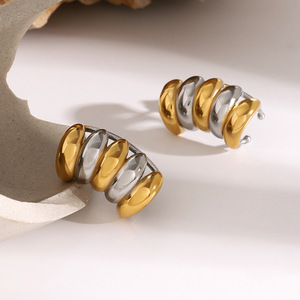 <b>Clip</b>-On Earrings Geometric Color-Blocked Gold Silver Stainless Steel Party Fashion Jewelry - Product Image 4