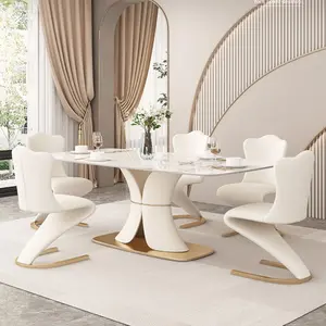 Modern Dining Room Home Furniture Table With Base Dining Chair Light Luxury Marble Top Dining Room Sets