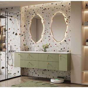 High end villa customized rock slab hot bending integrated double basin intelligent lighting defogging <b>mirror</b> bathroom cabinet - Product Image 1
