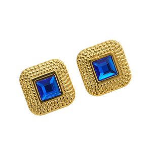 ZOGXIN Square Stud Earrings Gold Tone Blue Black Rhinestone Geometric Design For Women Everyday Wear - Product Image 5