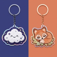 Porte-clés personnalisé en plastique Nuage et Renard, avec paillettes et chenille, breloque de sac Kawaii, thème animal et étoile, cadeau