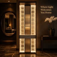 Cloison en verre cannelé lumineuse LED de luxe léger, séparateur de pièce en acier inoxydable pour entrée, taille personnalisée