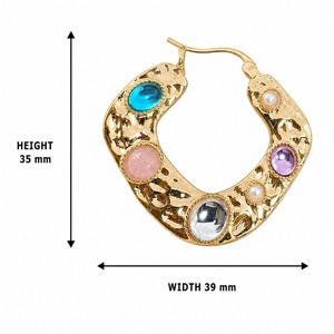 Orecchini a Cerchio con Cristalli Colorati, Orecchini Geometrici Rotondi Vintage da Donna per Uso Quotidiano - Product Image 5