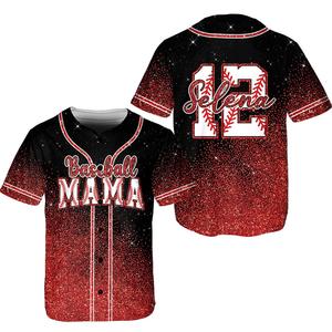 เสื้อเบสบอล Baseball Mama Ombre Glitter สำหรับผู้หญิง คอวี ติดกระดุม ประดับกลิตเตอร์ สไตล์ลำลองสำหรับคุณแม่ - Product Image 4