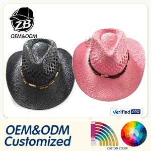 Wholesale Custom Wooden Bead Cowgirl <b>Hats</b> Rancher <b>Hat</b> <b>Western</b> Wide Brim Straw Cowboy <b>Hat</b> for Men Women Summer Beach Outdoor - Product Image 1