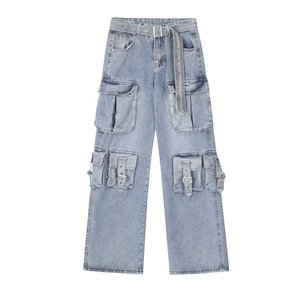 Nouveau <span class=keywords><strong>pantalon</strong></span> salopette <span class=keywords><strong>noir</strong></span> multi-poches <span class=keywords><strong>taille</strong></span> mi-<span class=keywords><strong>haute</strong></span> style américain pour hommes et femmes, coupe ample et jambe <span class=keywords><strong>large</strong></span> - Product Image 6