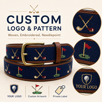 Ceinture de golf en broderie au point d'aiguille bleu ciel, motif personnalisé, tissée, pour cadeau de club, boutique professionnelle, faible MOQ