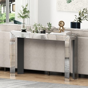 <b>Mirrored</b> Console <b>Table</b> Glass Top Modern Entryway <b>Table</b> Living Room Furniture Contemporary Design Style Leg Base - Product Image 5
