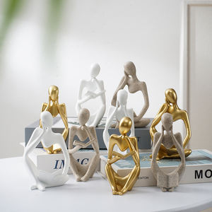 1 ชุด 3 ชิ้น รูปปั้นคนนามธรรมสีทอง กำลังอ่านหนังสือ ของตกแต่งสไตล์ศิลปะหรูหรา สำหรับวางบนโต๊ะ/ชั้นวางหนังสือที่บ้าน - Product Image 1