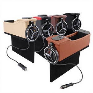 Boîte de rangement pour l'habitacle de voiture, organisateur avec chargeur <span class=keywords><strong>USB</strong></span>, porte-gobelet, multi-usages, remplisseur d'espace, intérieur en cuir - Product Image 1