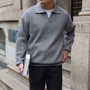 Lichte Wind V-Hals Gebreide Heren Retro Polo Met Lange Mouwen Kleding Herfst Winter Basis Trui Heren - Product Image 3