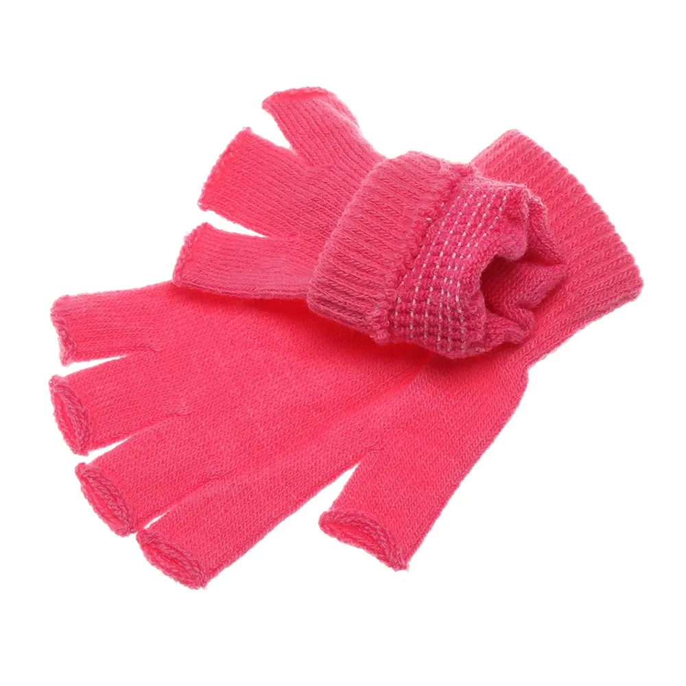 Women Men Solid Color Half Finger Gloves Thick Knitted Mittens Fingerless Wool Short Gloves