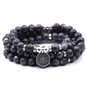 Multicapa 108 Mala Piedra Natural malaquita cuentas <span class=keywords><strong>Lotus</strong></span> Charm pulseras tibetano budista Buda Rosario Yoga <span class=keywords><strong>pulsera</strong></span> mujeres hombres - Product Image 3