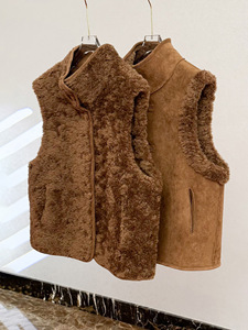 <strong>Women</strong> Reversible Wool Fuzzy <strong>Sherpa</strong> Suede Stand Collar Sleeveless Vest <strong>Gilet</strong> Ladies Double Sided Wear Warm Shearling Vest - Product Image 1