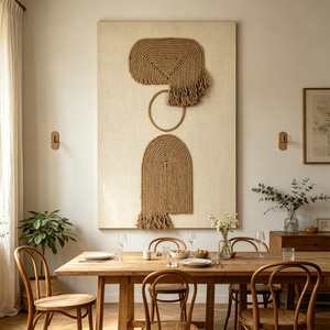 Decorazione Murale in Juta Geometrica Astratta Wabi Sabi, Arte in Fibra Intrecciata a Mano con Nappine, Quadro Decorativo Senza Cornice - Product Image 3