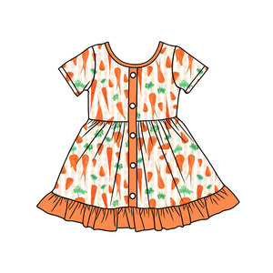 Vestido de Verano para Niña, Modelo GSD3628, Personalizado, con Estampado de Zanahoria, Manga Corta, Hasta la Rodilla, de Algodón y Elastano, Venta al por Mayor - Product Image 1