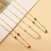 Parure de bijoux vintage en acier inoxydable plaqué or 18 carats étincelant vert rouge blanc pendentif collier bracelet parure cadeau
