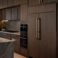 Meubles de cuisine modernes en bois massif, ensemble d'armoires modulaires sur mesure, bois foncé, meubles de cuisine résidentiels