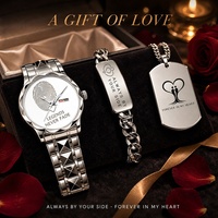 Ensemble de montres pour couple, montre à quartz en acier inoxydable pour homme, cadran de 41 mm, bracelet, collier, vente en gros pour la Saint-Valentin