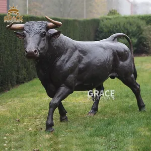 Estatua de toro de bronce, escultura de Metal de tamaño real para jardín al aire libre