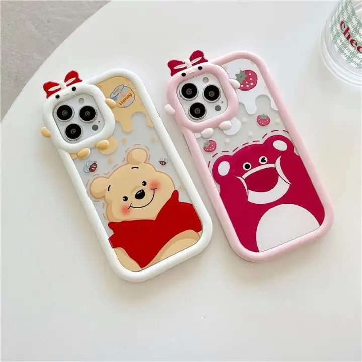 OEM Printing Bowknot TPU Cute Girls Custom Bear Phone Case For iPhone 11 12 13 14 Pro max XR XS 7 plus Anime Soft Cover Case