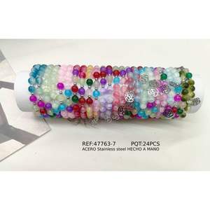 Pulsera de Cristal con Colgante de Camelia, 24 Piezas, Acero Inoxidable, Hecha a Mano, Estilo Bohemia, Pulseras de Cuentas - Product Image 1