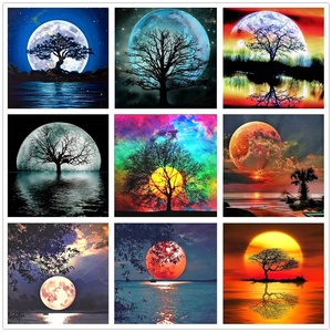 XIXI DIY Peinture au diamant 5D acrylique peinte à la main, paysage coucher de soleil, décoration murale pour salon - Product Image 2